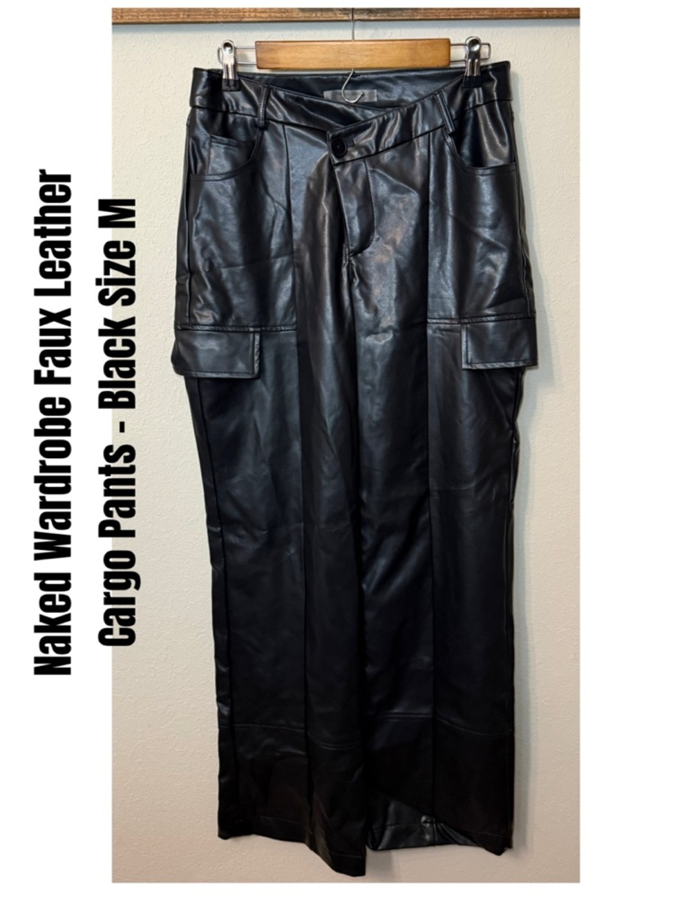 Naked Wardrobe Faux Leather Cargo Pants - Black Size M